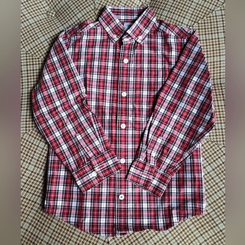 Gymboree Boy's Red Black White Plaid Long Sleeve Button Down Shirt | 5